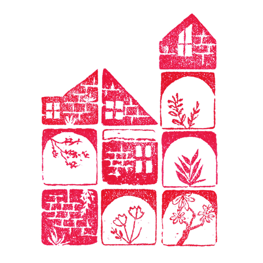 PNG Digital files - Little red houses hand carved stone seals in modular style