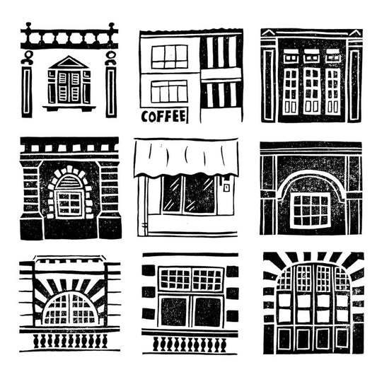 PNG Digital files - Singapore Building stamped images modular style